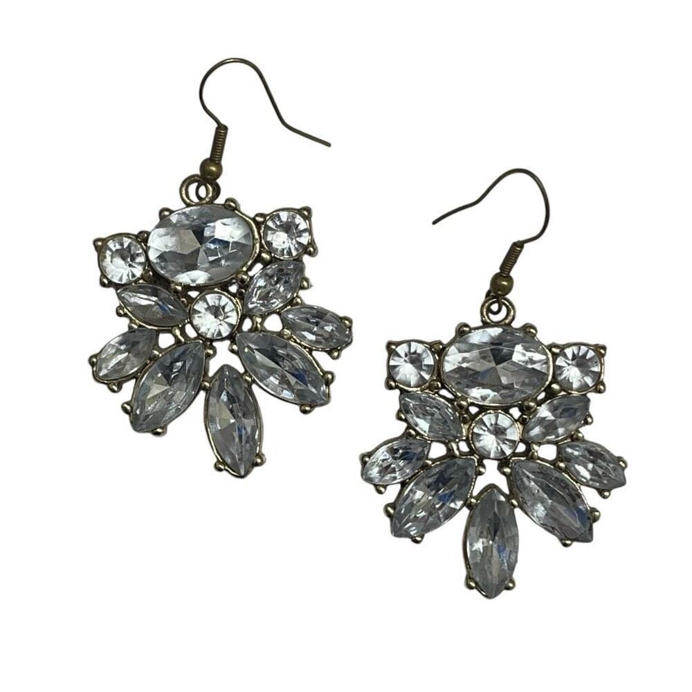 HANDMADE Clear/White Rhinestone Statement Dangle Earrings